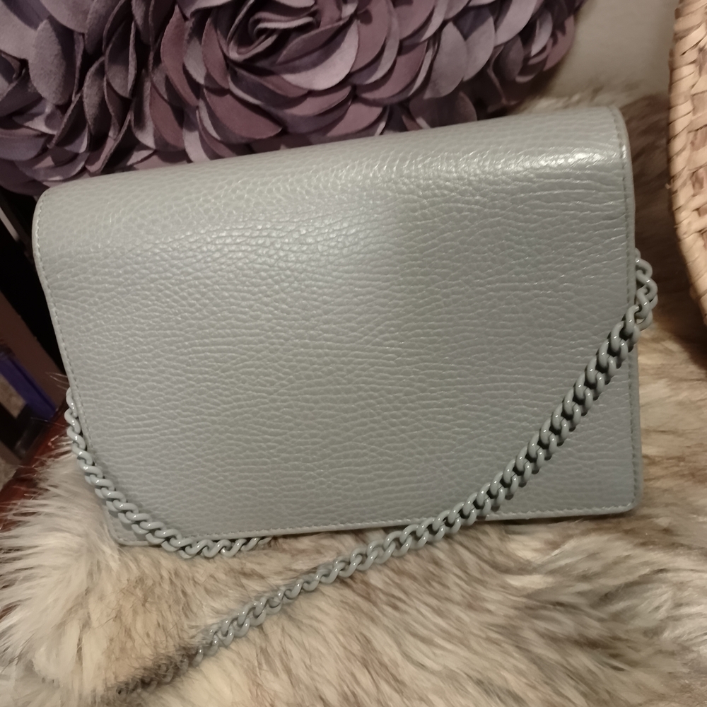 Gucci Light Gray Leather GG Marmont chain wallet - Picture 9 of 16